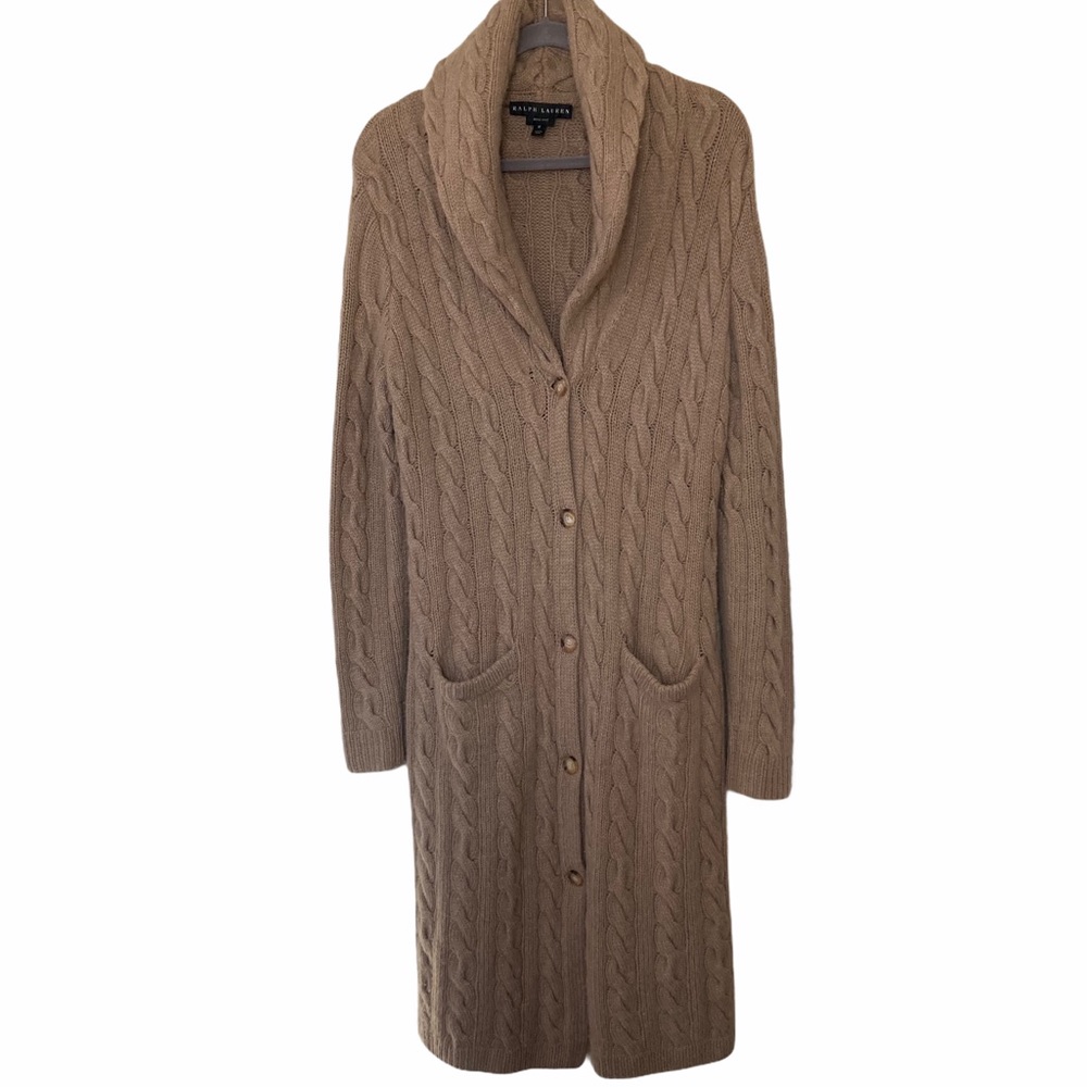 RLBL 100% Cashmere Sweater Long Cardigan Tan M